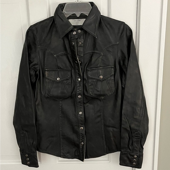 One Teaspoon Womens 100% Sheep Leather Western Snap Front Shirt XS Rodeo New - Picture 1 of 15